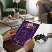 Midnight Masquerade Gold Feather Mask Purple Einladung