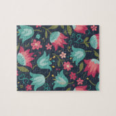 Midnight Meadow: Enchanting Folk-Art Tulip Pattern Puzzle (Horizontal)