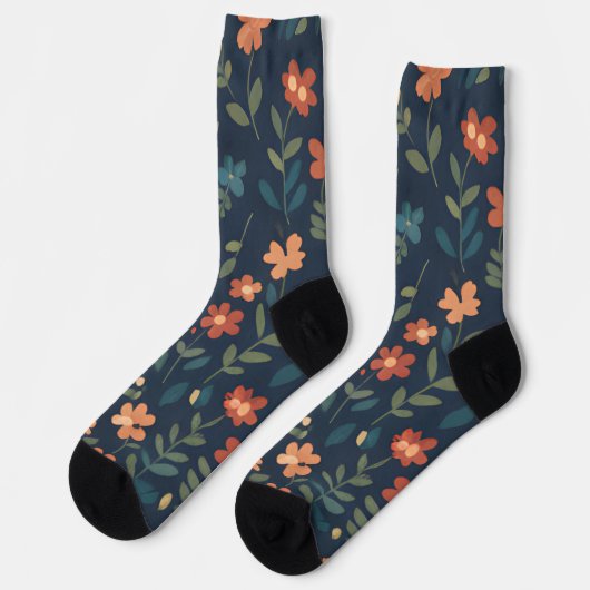 Midnight Meadow Orange Daisy Pattern Socken (Linkes Detail)
