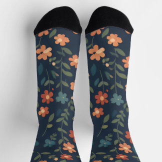 Midnight Meadow Orange Daisy Pattern Socken