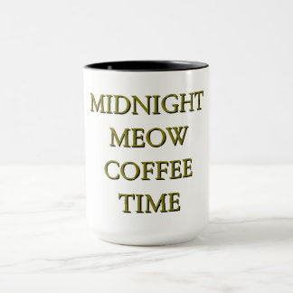 Midnight Meow Coffee Time–Black & Gold Cat Mug Tasse