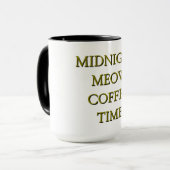 Midnight Meow Coffee Time–Black & Gold Cat Mug Tasse (Vorderseite Links)