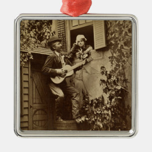 Midnight Minstrel Serenade - Vintage 1881 Postkart Silbernes Ornament