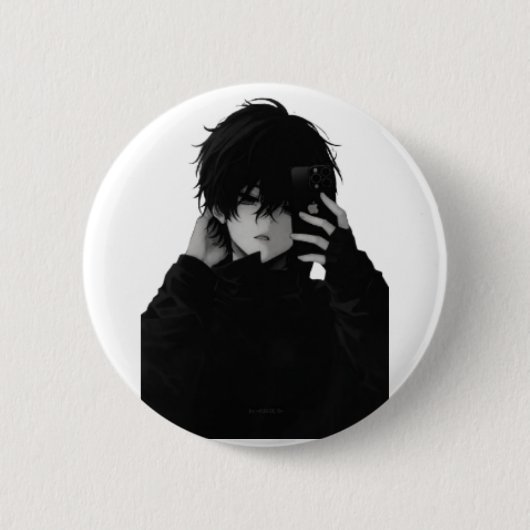 Midnight-Mirror-Selfie Anime Junge - Dunkle Ästhet Button (Vorderseite)