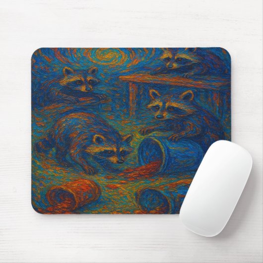 Midnight Mischief – Raccoons Getting into Trouble Mousepad (Mit Mouse)