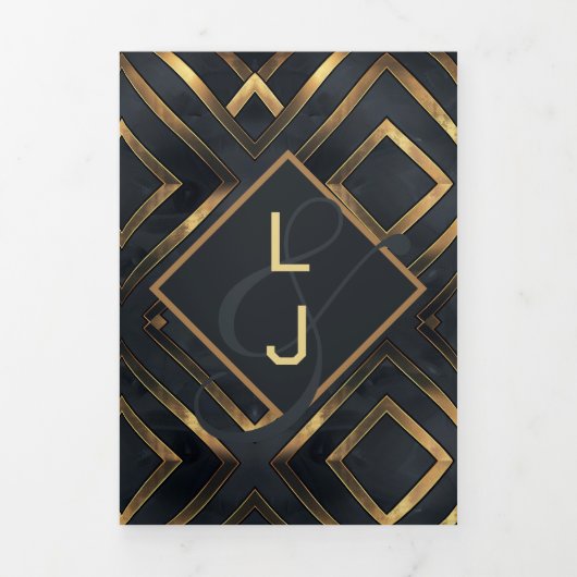 Midnight Modern Gold Wedding Dreifach Gefaltete Einladung (Cover)