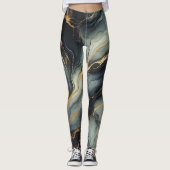 Midnight Navy and Gold Marble Artistic Pattern Leggings (Vorderseite)