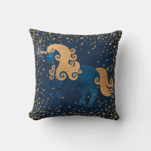 Midnight Navy Blue and Gold Unicorn mit Confetti Kissen