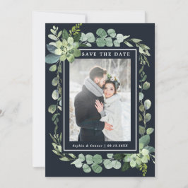 Midnight Navy Blue Succulent Wedding Foto Save The Date