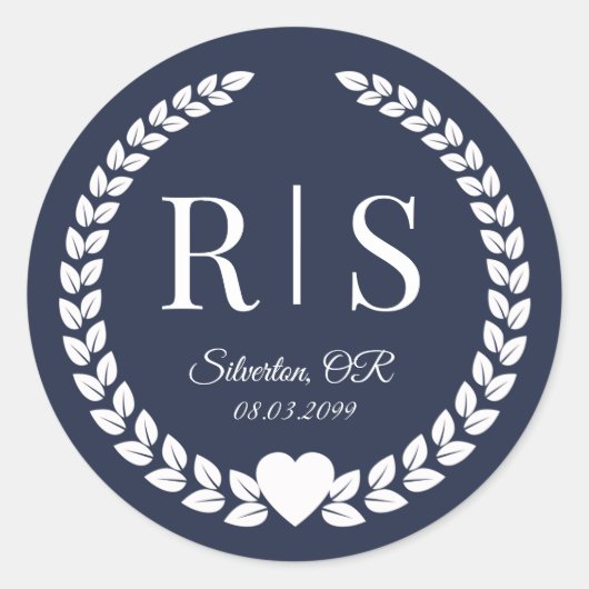 Midnight Navy Blue Wedding Monogram Initials Runder Aufkleber (Vorderseite)