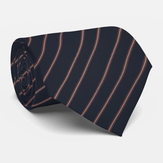 Midnight Navy & Copper Diagonal Striped Krawatte (Gerollt)