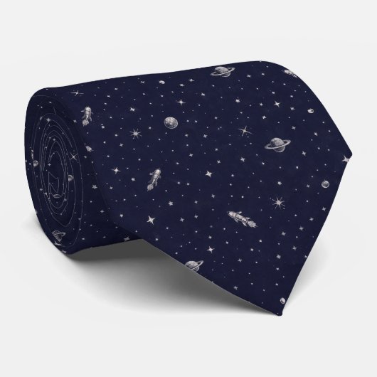 Midnight Navy Cosmic Muster Krawatte (Gerollt)