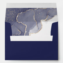 Midnight Navy Gold Elegant Modern Wedding Envelope