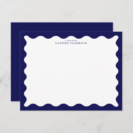Midnight Navy Wavy Frame Note Card Einladung (Vorne/Hinten)