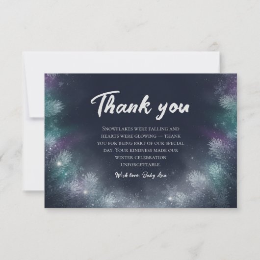 Midnight Navy Winter Pine Baby Shower Thank You Dankeskarte (Vorderseite)