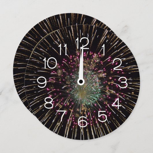Midnight New Years Eve Clock On Fireworks Einladung (Vorne/Hinten)