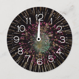 Midnight New Years Eve Clock On Fireworks  Einladung