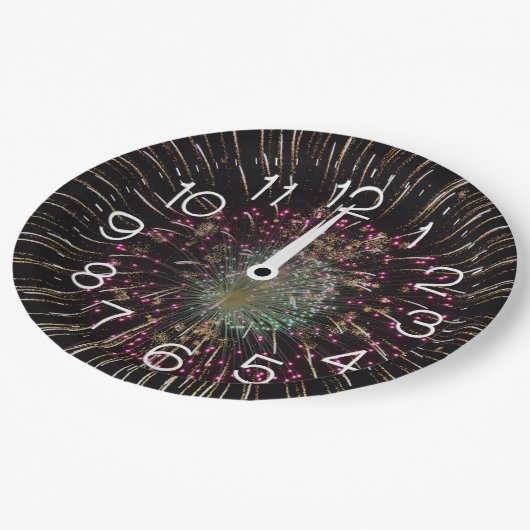 Midnight New Years Eve Clock On Fireworks Pappteller (Schrägansicht)