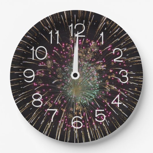 Midnight New Years Eve Clock On Fireworks Pappteller (Vorderseite)