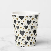 Midnight Onyx Hearts & Radiant Gold Sparkle Pappbecher (Rückseite)