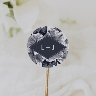 Midnight-Orchideen-Hochzeitsmonogramm Runder Aufkleber