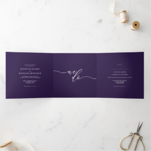 Midnight Purple RSVP Minimalistische Kalligrafie Dreifach Gefaltete Karte