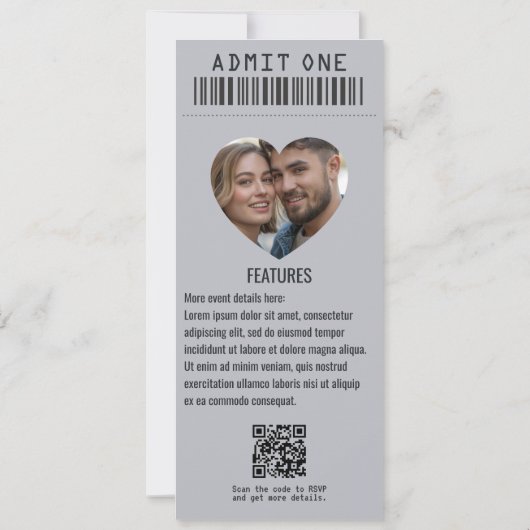 Midnight Riot Rock ’n’ Roll Wedding Ticket Einladung (Rückseite)