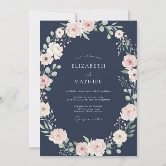 Midnight Rose Blush Petal Hochzeit Einladung (Vorderseite)