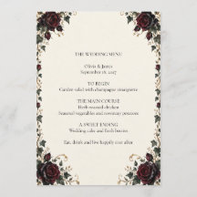 Midnight Rose Gothic Floral Hochzeitsmenükarte