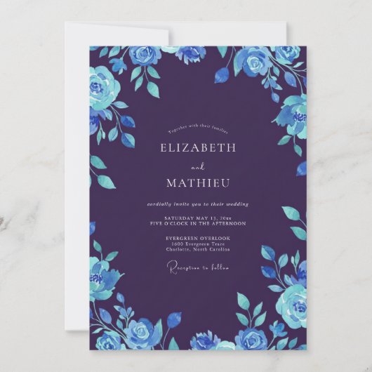 Midnight Sapphire Bloom Hochzeit Einladung (Vorderseite)
