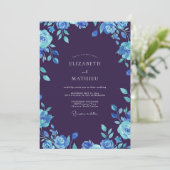 Midnight Sapphire Bloom Hochzeit Einladung (Stehend Vorderseite)