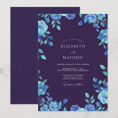 Midnight Sapphire Bloom Hochzeit Einladung (Vorne/Hinten)