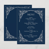 Midnight Serenity Navy and Silver Wedding Menu Begleitkarte (Vorne/Hinten)