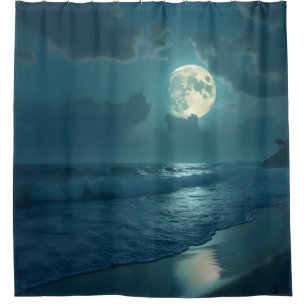 Midnight Shore – Mondbeschienene Meereslandschaft  Duschvorhang