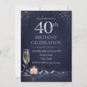Midnight Silver 40th Glow Invitation Einladung (Vorderseite)