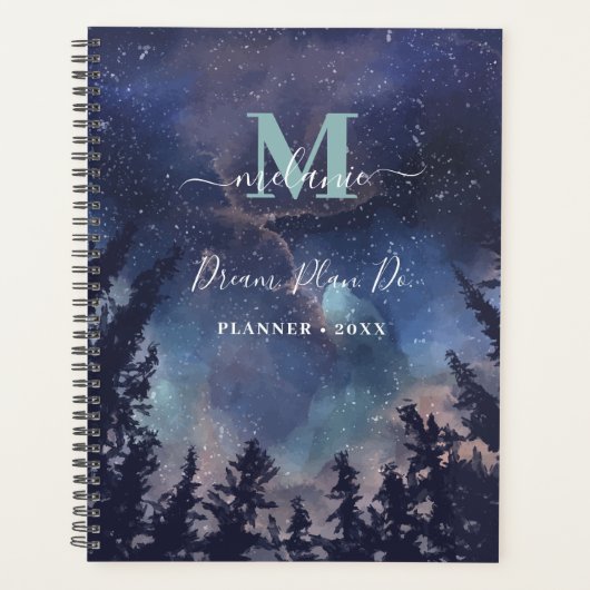 MIdnight Sky Forest Individuelle Name Monogram Planer (Vorderseite)