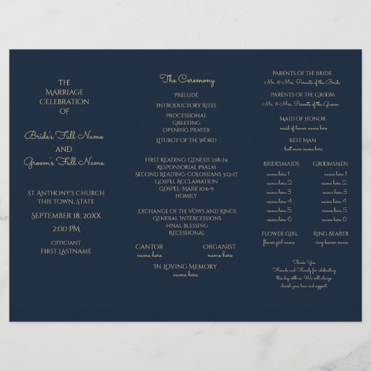 Midnight Sky Tri Fold Wedding Program (Vorderseite)