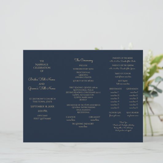 Midnight Sky Tri Fold Wedding Program (Stehend Vorderseite)