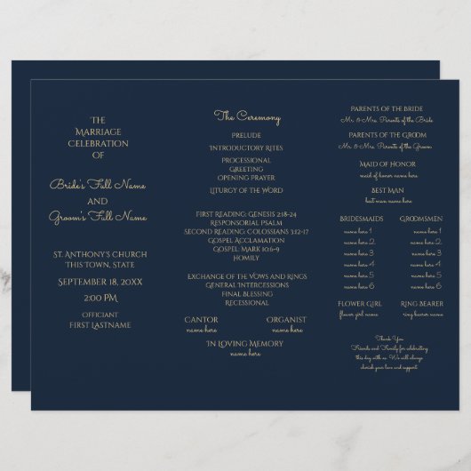 Midnight Sky Tri Fold Wedding Program (Vorne/Hinten)