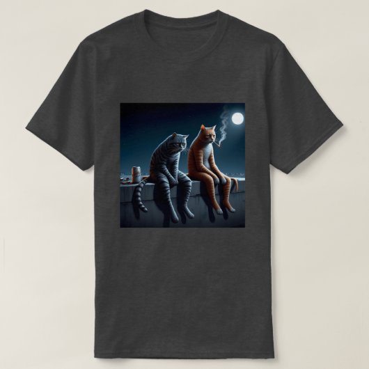 Midnight Smoking Cats Meme Art Funny Mood T-Shirts (Design vorne)