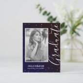 Midnight Space Glitzer Foto Abschluss Einladungspostkarte (Stehend Vorderseite)