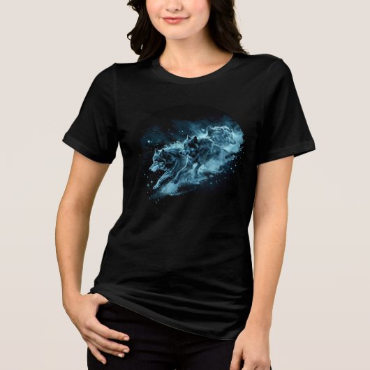 Midnight Star Wolves Running Print Tri-Blend Shirt (Vorderseite)