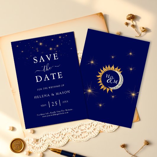 Midnight Stars Monogram Navy Blue Wedding Save The Date