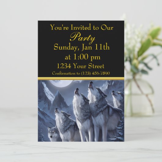 Midnight Summit Wolves Trio Einladung (Stehend Vorderseite)