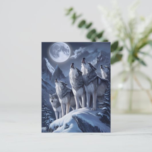 Midnight Summit Wolves Trio Postkarte (Stehend Vorderseite)