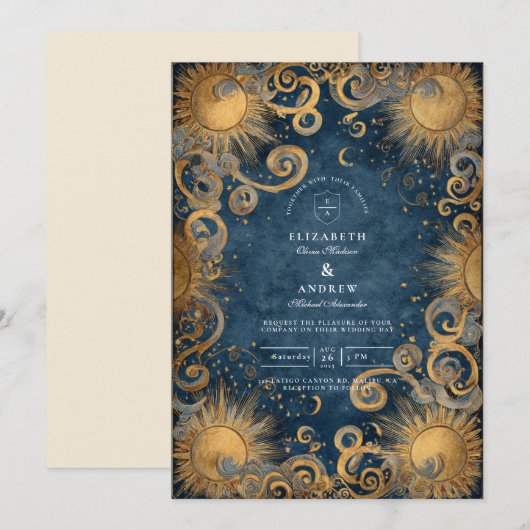 Midnight Sun Celestial Wedding Einladung (Vorne/Hinten)