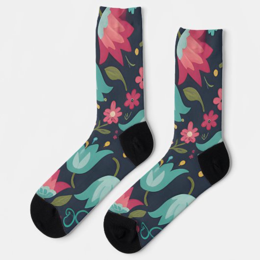 Midnight Tulip & Teal Blossom Socken (Linkes Detail)