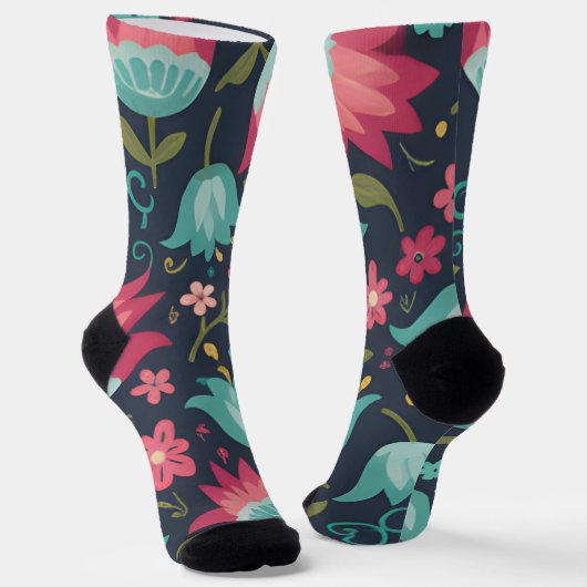 Midnight Tulip & Teal Blossom Socken (Gewinkelt)