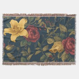 Midnight Victorian Floral – Yellow Lilies & Roses  Decke