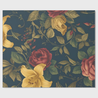 Midnight Victorian Floral – Yellow Lilies & Roses Geschenkpapier